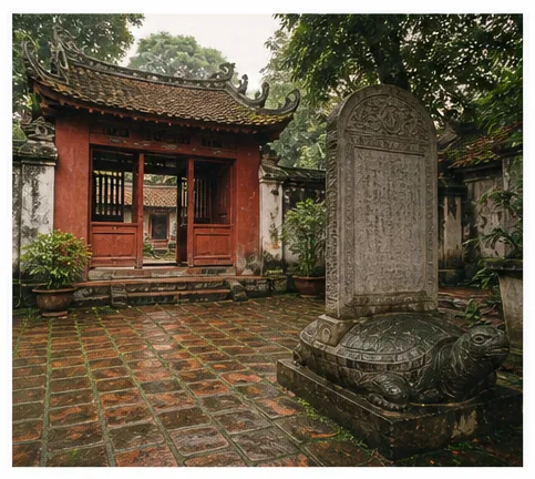 文庙的红漆大门与长满青苔的瓦砖庭院